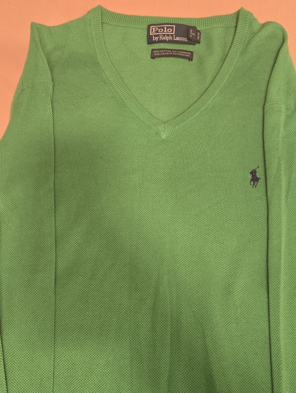 Polo by Ralph Lauren Men’s V-Neck Sweater — Bright Green with Navy Pony